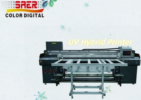 1.8m Wide Format Inkje CMYKW Kayu Vinyl Roll Sticker Cardboard UV Hybrid Printer