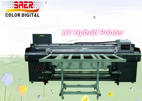 1.8m Wide Format Inkje CMYKW Kayu Vinyl Roll Sticker Cardboard UV Hybrid Printer