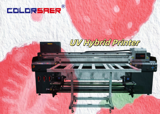 Jual panas 1.8m UV Hybrid Printer CMYKW Varnish Artistic Printing UV Flatbed dan Roll to Roll Printer