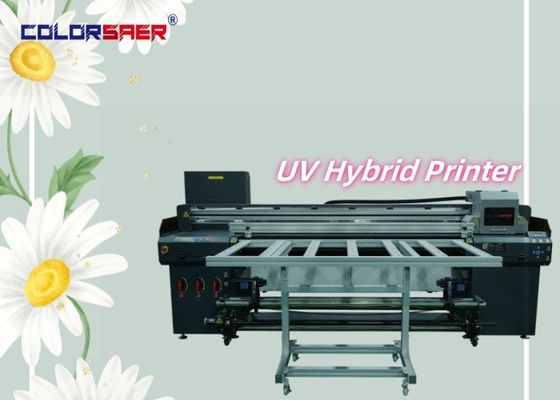 1.8m UV Hybrid Printer untuk iklan luar dan dalam ruangan CMYK + W + CMYK + Varnish
